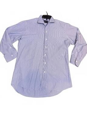Ledbury Parksley Stripe Dress Shirt Blue White 16.5 42cm 100% Cotton